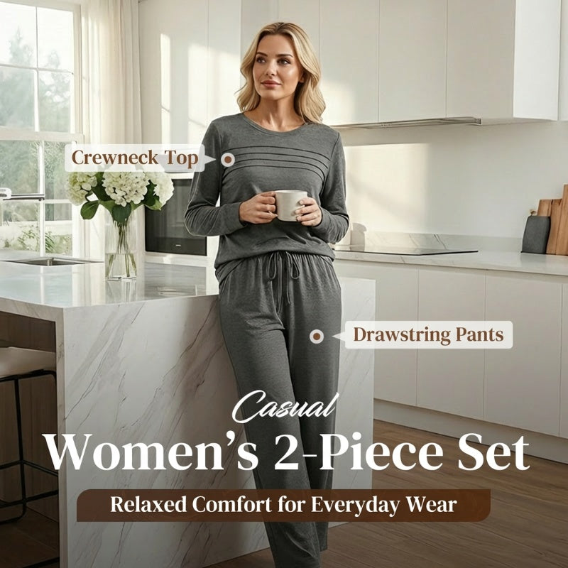 ⏳⏰Women's Crew Neck Top & Drawstring Pants Set👚👖