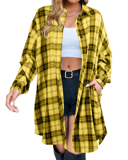 🔥2026 NEW SALES - 50% OFF🔥Women's Button Down Flannel Shirts Plaid Shacket Collared Long Jacket Coats