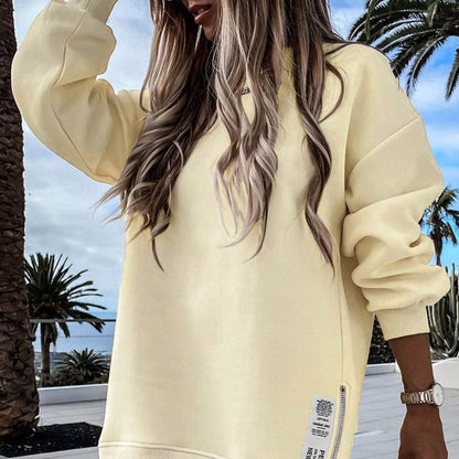 🔥 Long Sleeve Pullover Zipper Slit Casual Sweatshirt Dress