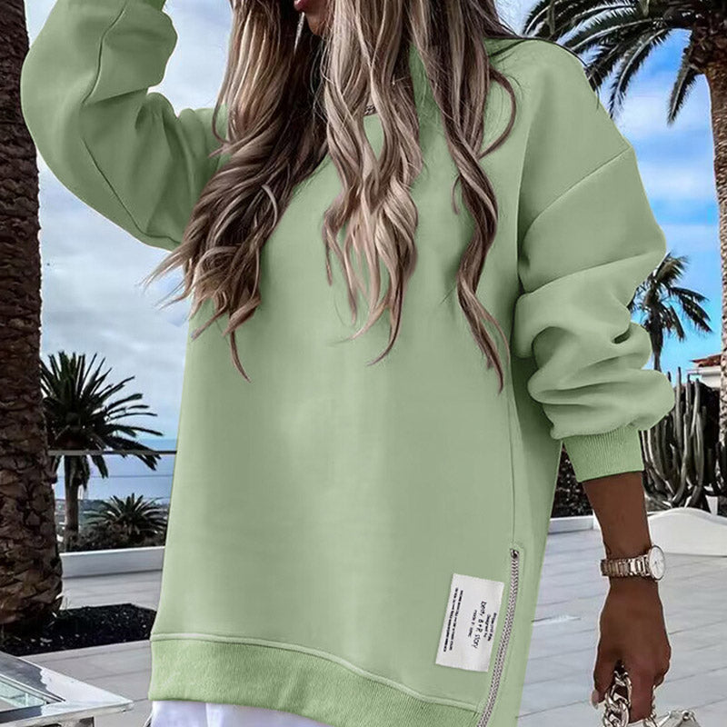 🔥 Long Sleeve Pullover Zipper Slit Casual Sweatshirt Dress
