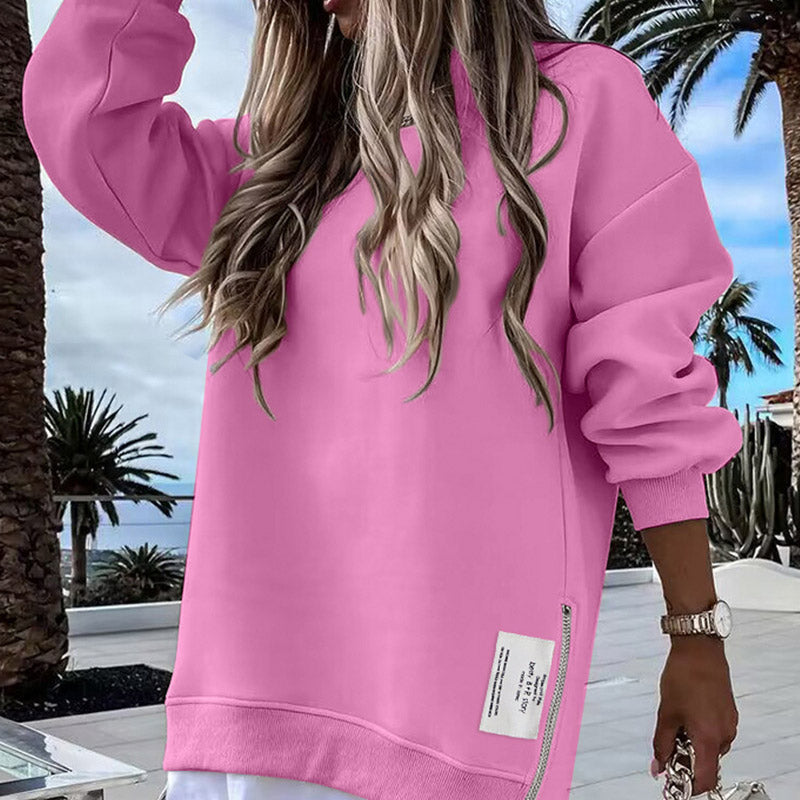 🔥 Long Sleeve Pullover Zipper Slit Casual Sweatshirt Dress