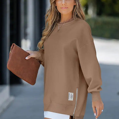 🔥 Long Sleeve Pullover Zipper Slit Casual Sweatshirt Dress