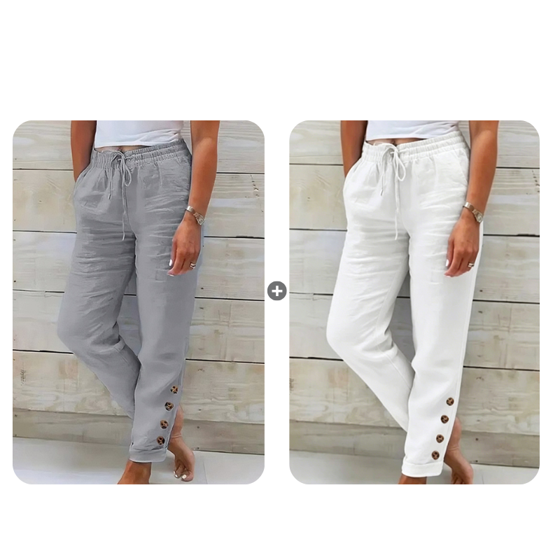Women's Drawstring Waist Pants with Buttoned Ankles