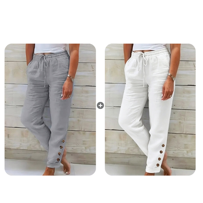 Women's Drawstring Waist Pants with Buttoned Ankles