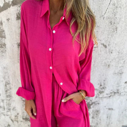 🌸💐 Women's Casual Long Sleeve Shirt & Shorts (2-Piece Set)