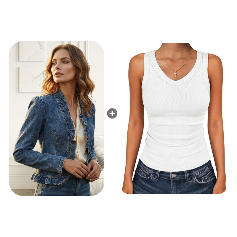 Women's Ruffle Trim Open-Front Denim Jacket