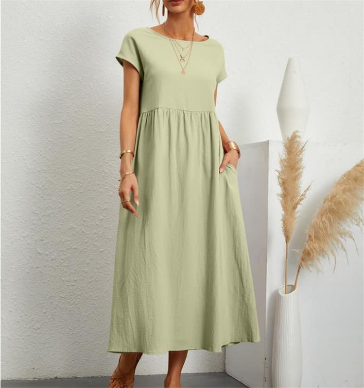🌸 60% OFF NOW! 🌸Summer Fashion Solid Color Cotton Linen Pocket Dress
