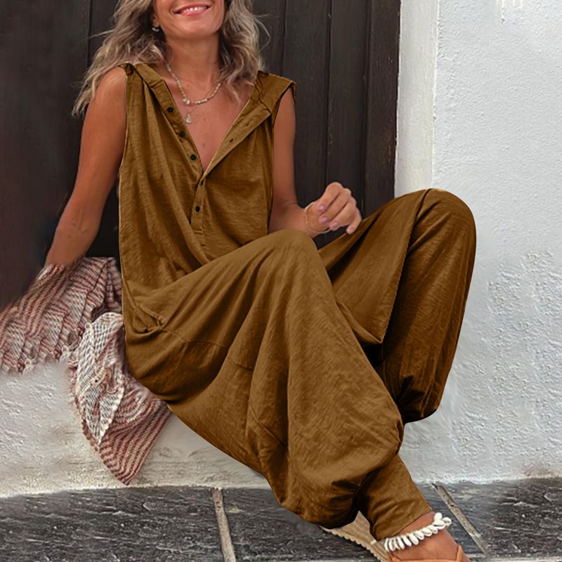 🌸 50% OFF NOW! 🌿 Women's Relaxed Hooded Sleeveless Jumpsuit – Soft fabric, side pockets & flowy fit – Perfect for casual & summer days ☀️