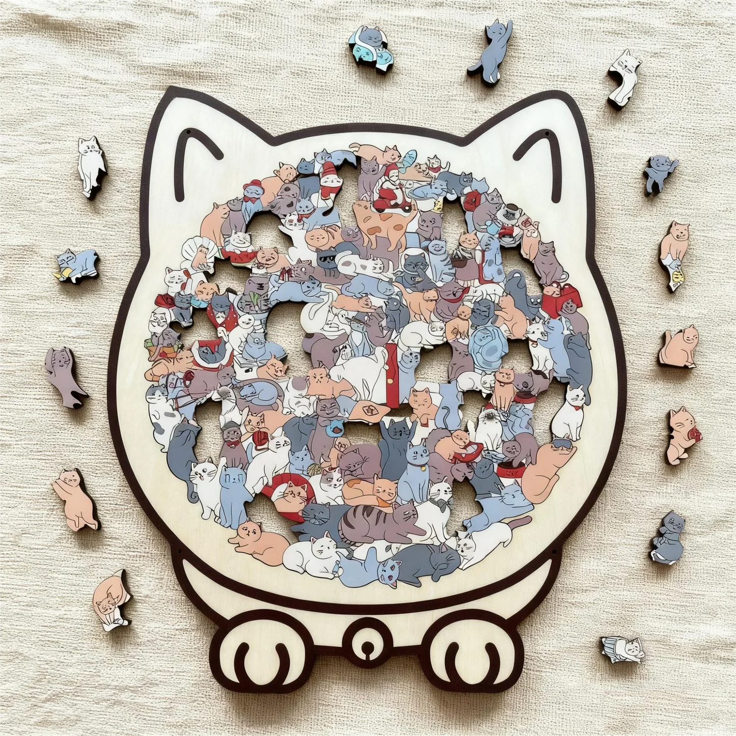 🎁Christmas Sale 64% OFF🎅135-Piece Morandi-Colored Cat Shaped Wooden Jigsaw Puzzle