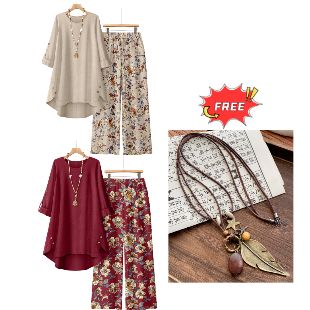 Women's Cotton Linen Half Sleeve Top ＆ Pants Set