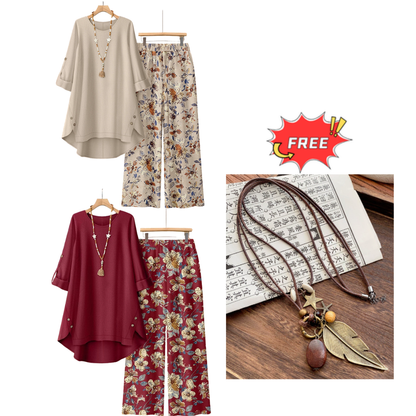 Women's Cotton Linen Half Sleeve Top ＆ Pants Set