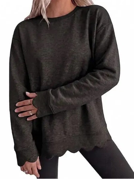 💖2026 Autumn’s Sale 70% OFF✨🍂Women's Crew Neck Wavy Scallop Oversized Sweatshirt