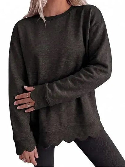 💖2026 Autumn’s Sale 70% OFF✨🍂Women's Crew Neck Wavy Scallop Oversized Sweatshirt