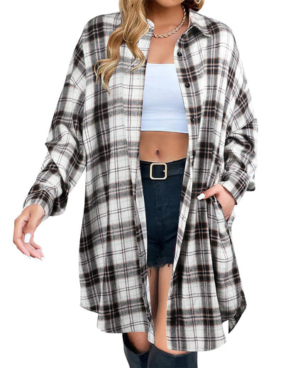 🔥2026 NEW SALES - 50% OFF🔥Women's Button Down Flannel Shirts Plaid Shacket Collared Long Jacket Coats