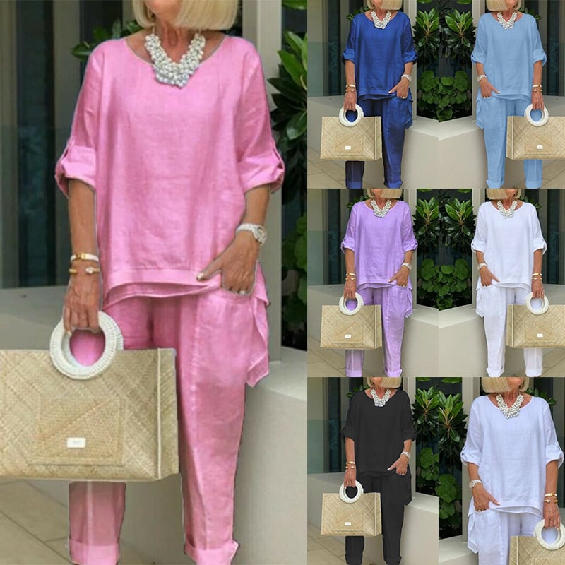 Women's casual plus size cotton blend set