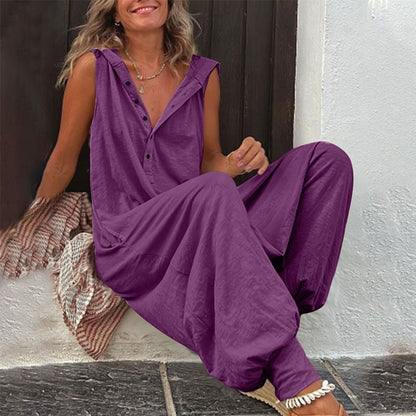 🌸 50% OFF NOW! 🌿 Women's Relaxed Hooded Sleeveless Jumpsuit – Soft fabric, side pockets & flowy fit – Perfect for casual & summer days ☀️