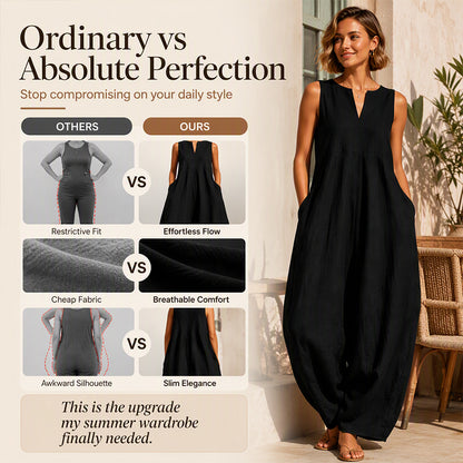 🌸Women's Sleeveless V-Neck Wide-Leg Jumpsuit with Pockets