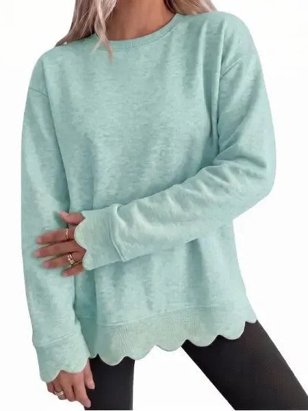 💖2026 Autumn’s Sale 70% OFF✨🍂Women's Crew Neck Wavy Scallop Oversized Sweatshirt