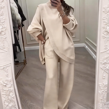 🎁Winter Hot Sale 59% OFF💝Women's 2-piece set – Asymmetrical sweater + Wide-Leg pants