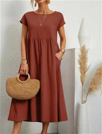 🌸 60% OFF NOW! 🌸Summer Fashion Solid Color Cotton Linen Pocket Dress