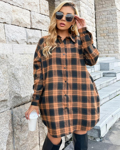 🔥2026 NEW SALES - 50% OFF🔥Women's Button Down Flannel Shirts Plaid Shacket Collared Long Jacket Coats