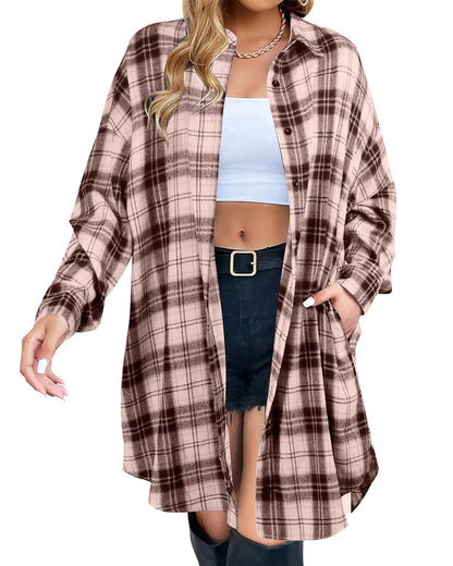 🔥2026 NEW SALES - 50% OFF🔥Women's Button Down Flannel Shirts Plaid Shacket Collared Long Jacket Coats
