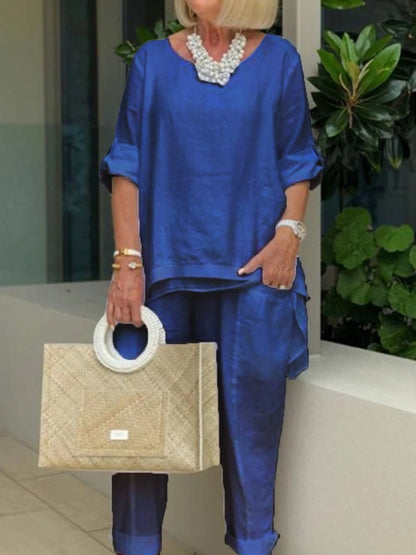 Women's casual plus size cotton blend set