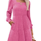 🍂2025 Autumn New Style⏰Women's Square Neck Lantern Sleeve Ribbed Dress