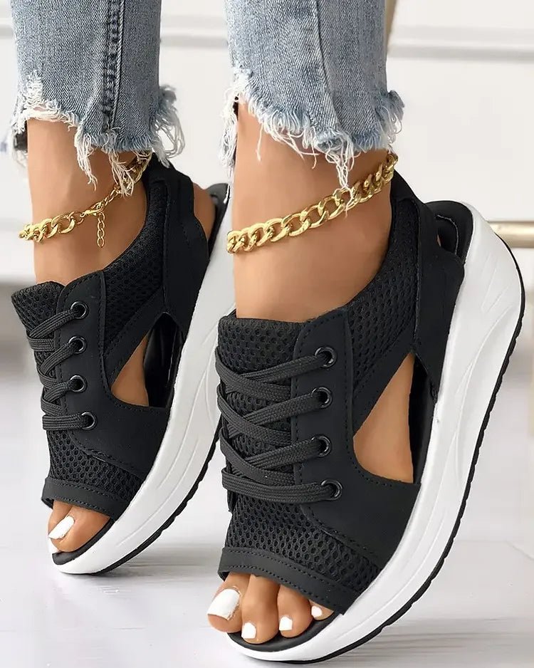 ☄️NEW HOT SALE🎉Contrast Paneled Cutout Lace-Up Muffin Sandals