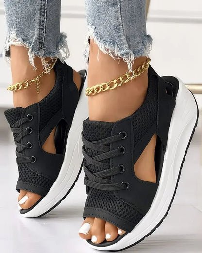 ☄️NEW HOT SALE🎉Contrast Paneled Cutout Lace-Up Muffin Sandals