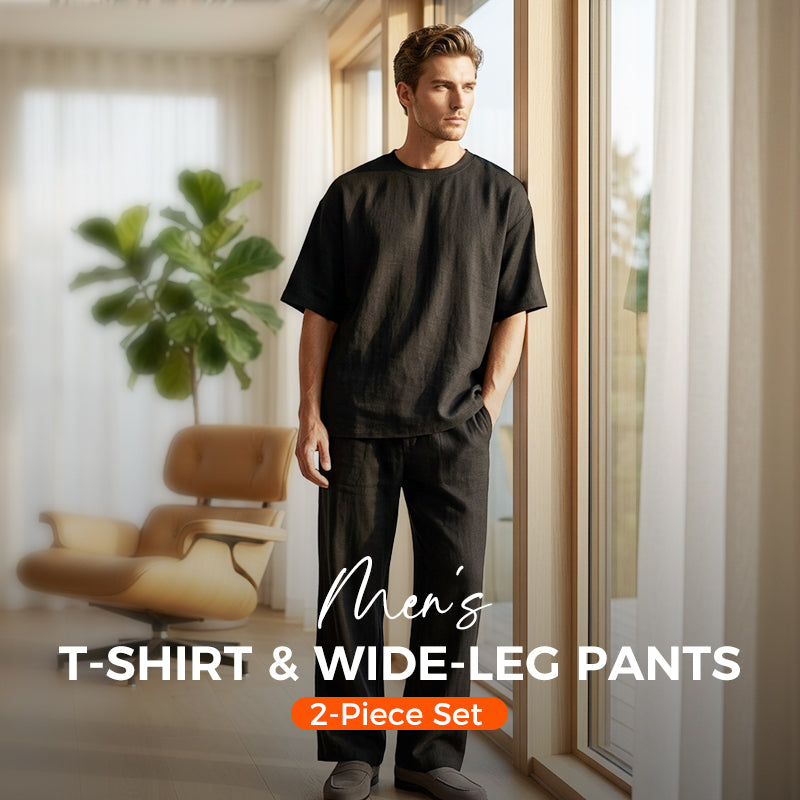🥳SUMMER HOT SALE🥳💞50K+ SOLD!💥50% OFF! 🔥Men's T-Shirt & Wide-Leg Pants 2-Piece Set