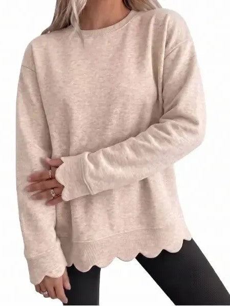 💖2026 Autumn’s Sale 70% OFF✨🍂Women's Crew Neck Wavy Scallop Oversized Sweatshirt