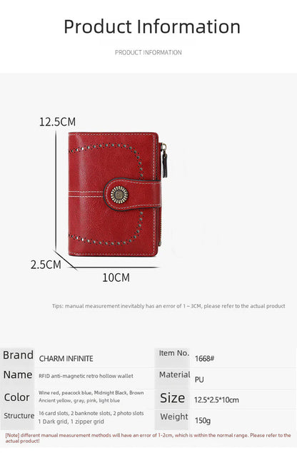 🔒RFID✨Anti-Theft Short Zipper Wallet | Stylish Ladies' Multi-Card Slot Buckle Purse 💳