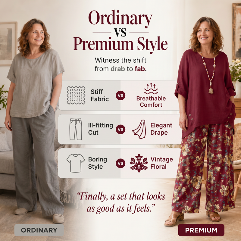 Women's Cotton Linen Half Sleeve Top ＆ Pants Set