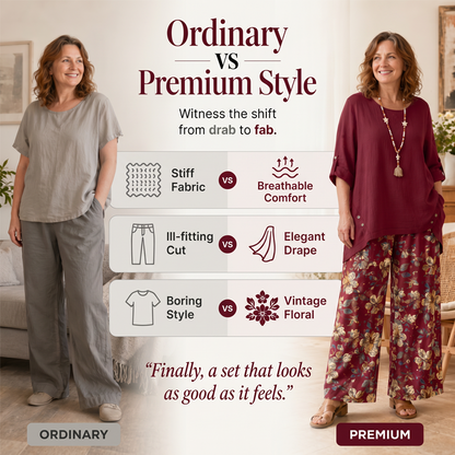 Women's Cotton Linen Half Sleeve Top ＆ Pants Set