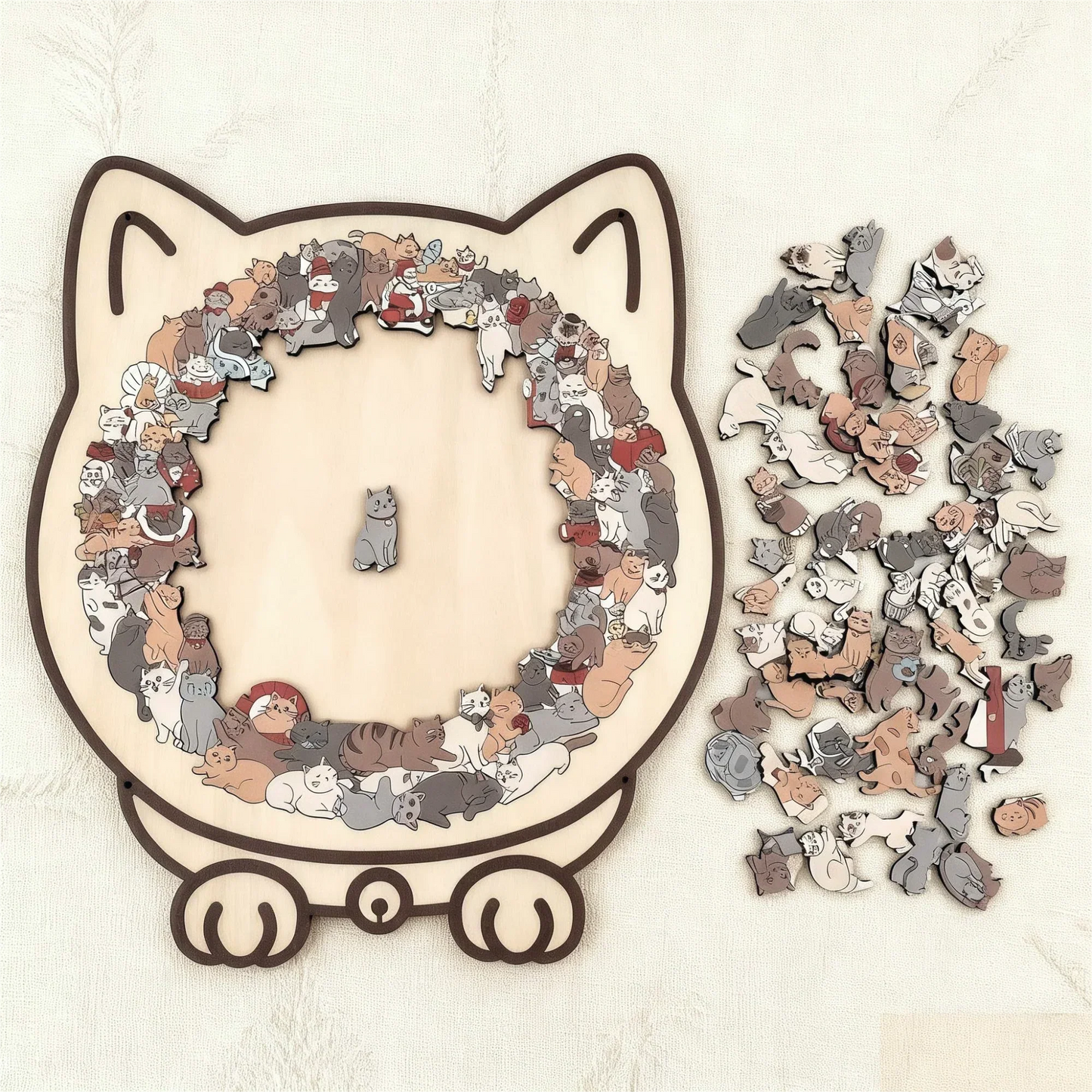 🎁Christmas Sale 64% OFF🎅135-Piece Morandi-Colored Cat Shaped Wooden Jigsaw Puzzle