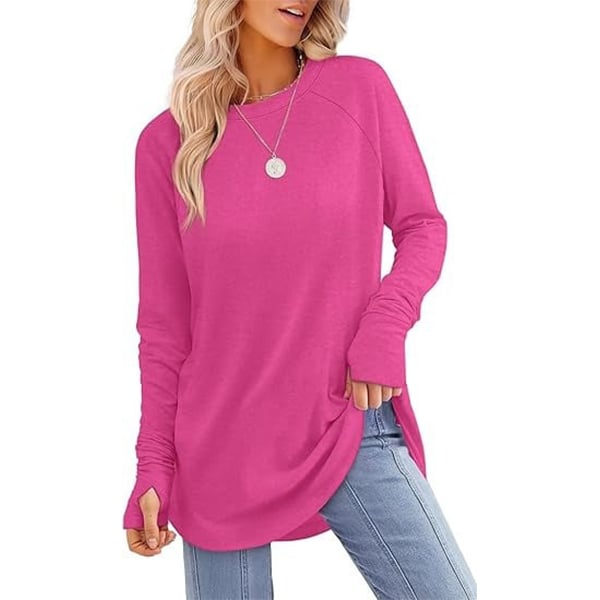 🤩Hot Sale-50% Off🌼Women's Tunic Tops to Wear with Leggings Long Sleeve Thumb Hole Shirts Crew Neck Curved Hem