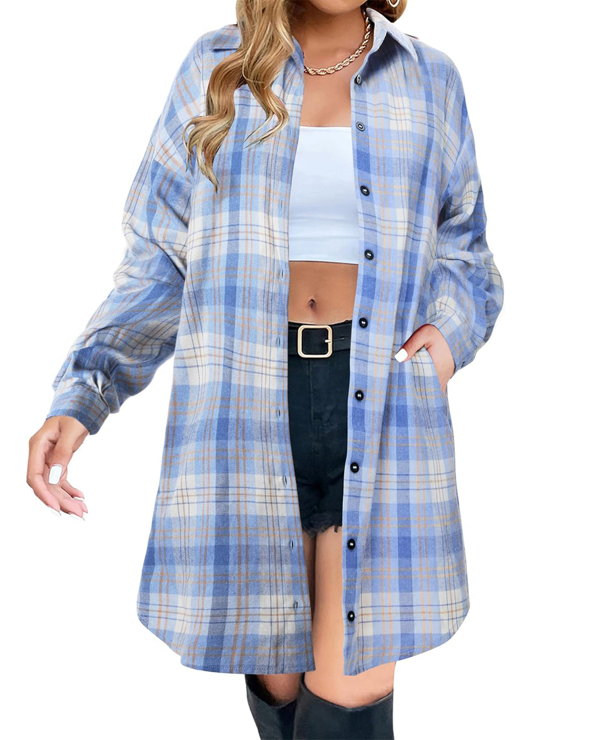 🔥2026 NEW SALES - 50% OFF🔥Women's Button Down Flannel Shirts Plaid Shacket Collared Long Jacket Coats