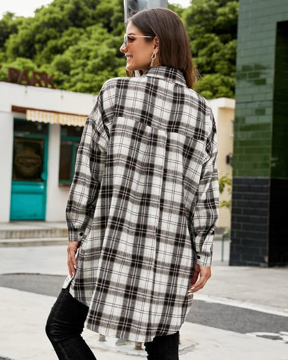 🔥2026 NEW SALES - 50% OFF🔥Women's Button Down Flannel Shirts Plaid Shacket Collared Long Jacket Coats