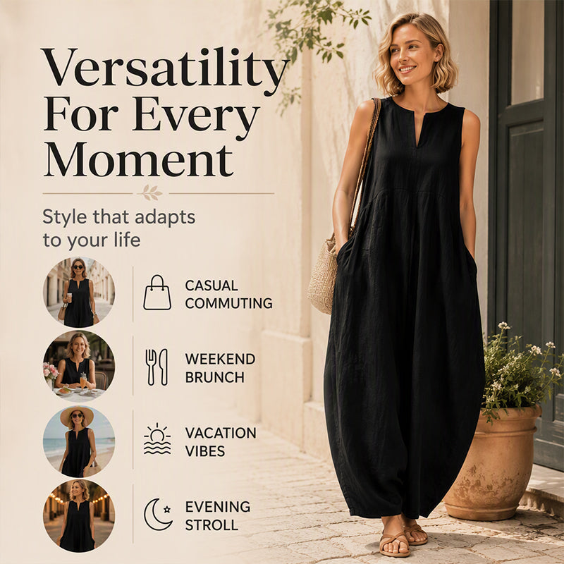 🌸Women's Sleeveless V-Neck Wide-Leg Jumpsuit with Pockets