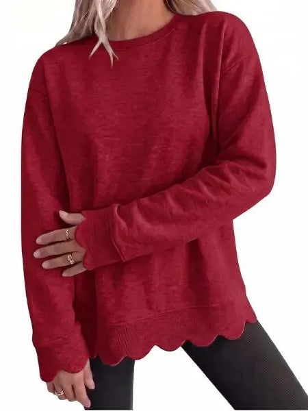 💖2026 Autumn’s Sale 70% OFF✨🍂Women's Crew Neck Wavy Scallop Oversized Sweatshirt