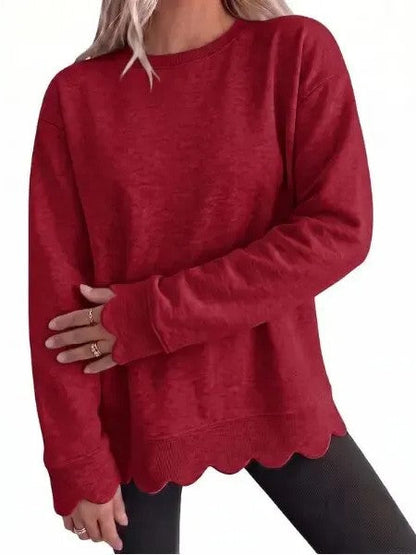 💖2026 Autumn’s Sale 70% OFF✨🍂Women's Crew Neck Wavy Scallop Oversized Sweatshirt