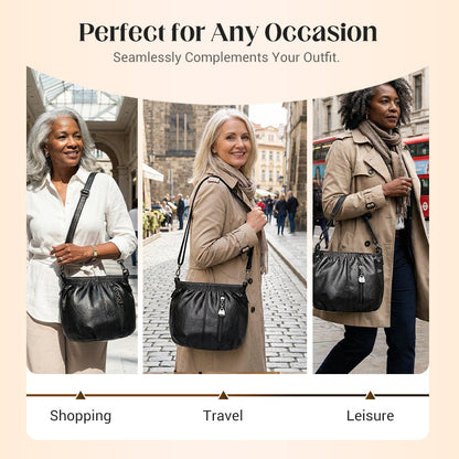 👜50% OFF NOW🎀Casual Pleated Bucket Leather Handbag – Soft Leather, Versatile Style & Adjustable Shoulder Strap✨