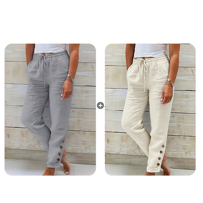 Women's Drawstring Waist Pants with Buttoned Ankles