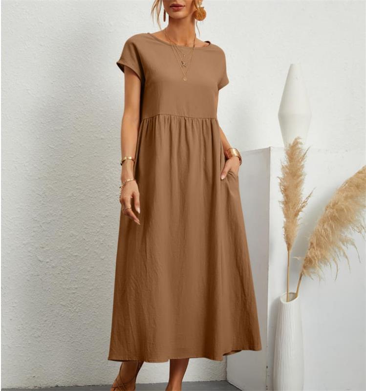 🌸 60% OFF NOW! 🌸Summer Fashion Solid Color Cotton Linen Pocket Dress
