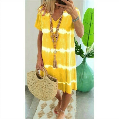 ✨Tie-Dye Striped Short Sleeve T-Shirt Dress – Soft & flowy – Perfect for summer, beach or casual days – comfortable and stylish 🌊
