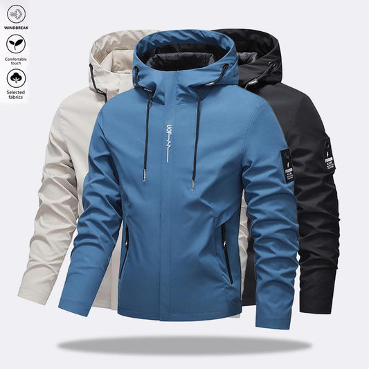 🎁💥Men's Solid Color Waterproof Windproof Drawstring Zip-up Hoodie Jacket