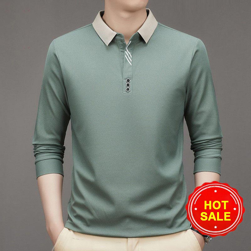 🔥Men's Business Casual Solid Color Lapel Base T-shirt