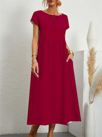 🌸 60% OFF NOW! 🌸Summer Fashion Solid Color Cotton Linen Pocket Dress