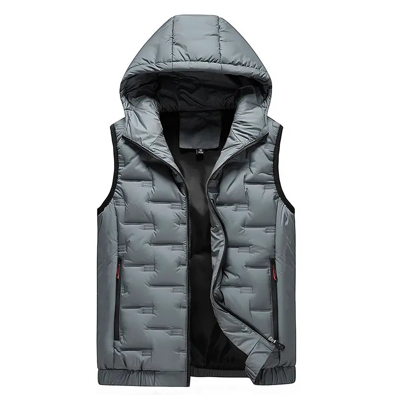 Men’s Slim-Fit Hooded Waistcoat - Sleeveless Front-Zip Gilet, Cozy